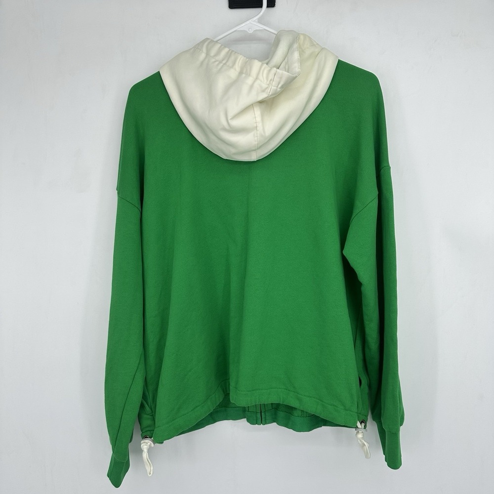 NWOT J.Crew Women's Green Ivory Terry Fleece Full Zip Anorak Hoodie M Drawstring - Picture 3 of 15